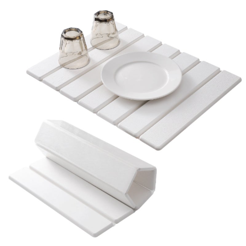 Kitchen Diatomite Quick Drying Mat Absorbent Non-Slip Foldable Reusable Mat  white