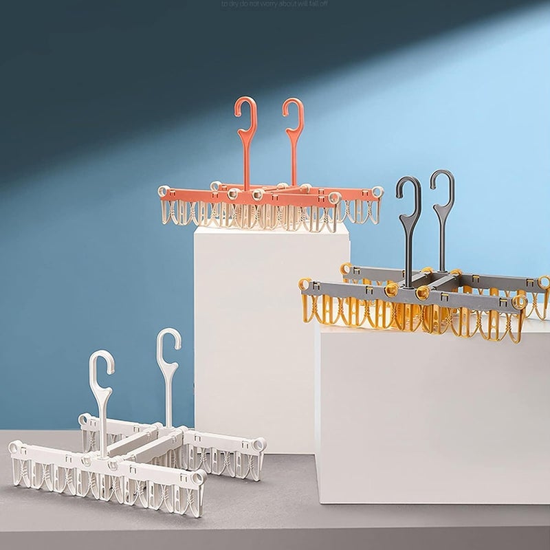 XIBO Portable Folding Clothes Drying Rack with Rotatable Clips 360 Degree Rotatable Plastic Clothes Hanger Stand for Baby Clothes Socks Towel Rack 1 Set - Image 3