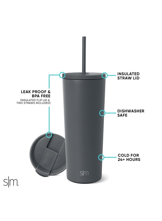 Simple Modern Simple Modern Insulated Tumbler with Lid and Straw | Iced Coffee Cup Reusable Stainless Steel Water Bottle Travel Mug | Gifts for Women Men Her Him | Classic Collection | 24oz | Graphite - Image 2