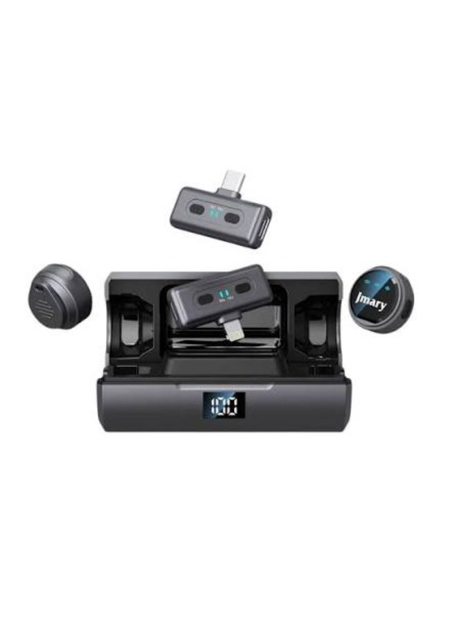Jmary MW-19 Wireless Microphone 2-in-1 system offers a dual-microphone setup with universal compatibility (Type-C and Lightning - Image 1