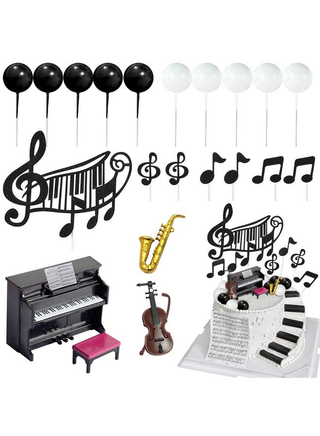 Knana 22Pcs Music Cake Toppers Piano Violin Cake Decorations Musical Notes Decorations for Party Supplies - Image 1