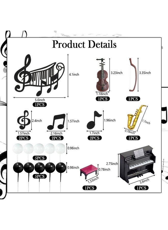 Knana 22Pcs Music Cake Toppers Piano Violin Cake Decorations Musical Notes Decorations for Party Supplies - Image 2