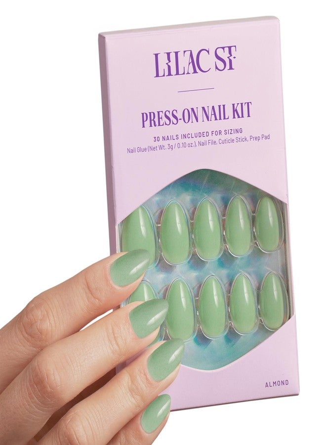 Lilac St. Lilac St - Press on Nails, Eden (30 Nails, 15 Sizes) - Short, Almond, Glossy, Opaque - Brush-On Nail Glue, Nail File, Cuticle Stick, Prep Pad - Cruelty Free, Vegan, Women Founded - Image 1