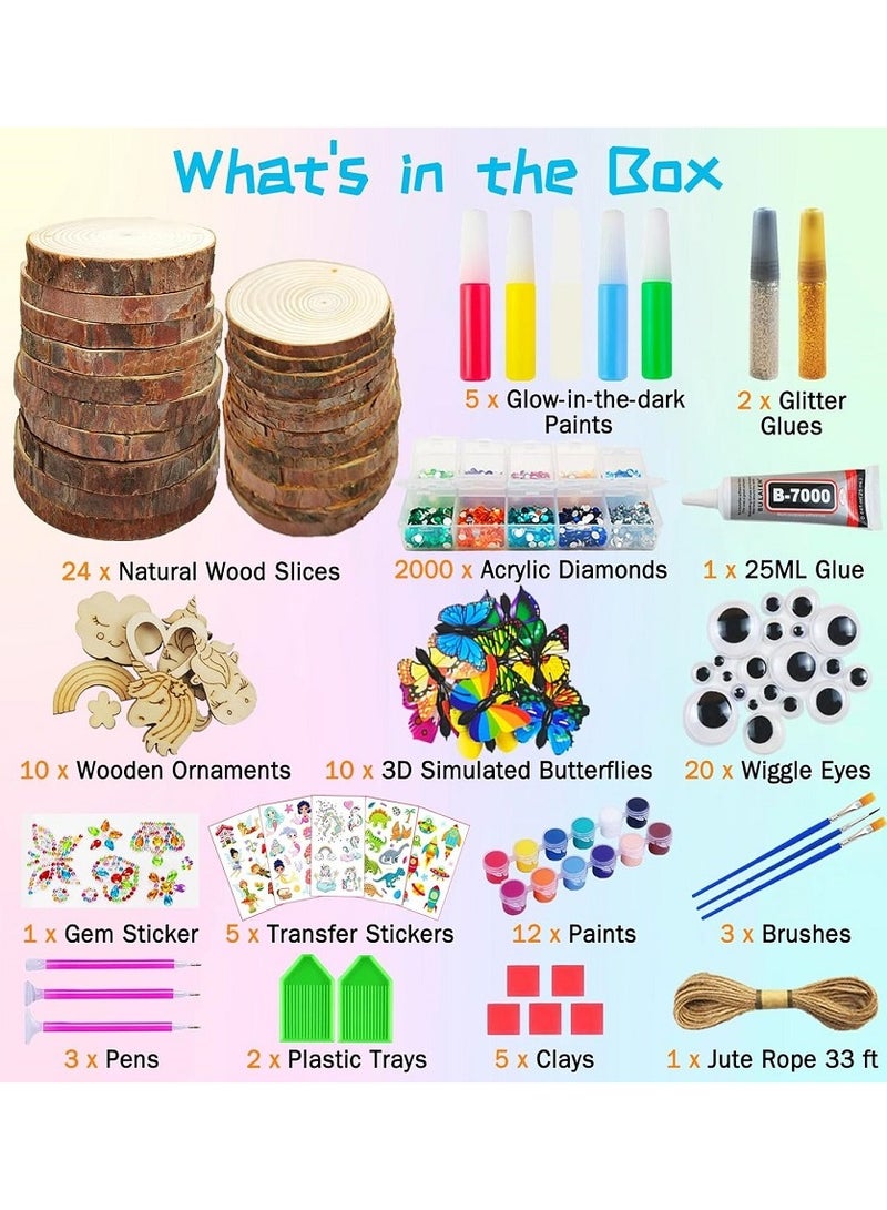 Wooden Painting Craft Kit-Glow in The Dark- Arts and Crafts for Kids Ages 6-12 Wood Slices with Art Activitiy Supplies, Wood Crafts for Boys Girls Party Gift - Image 4