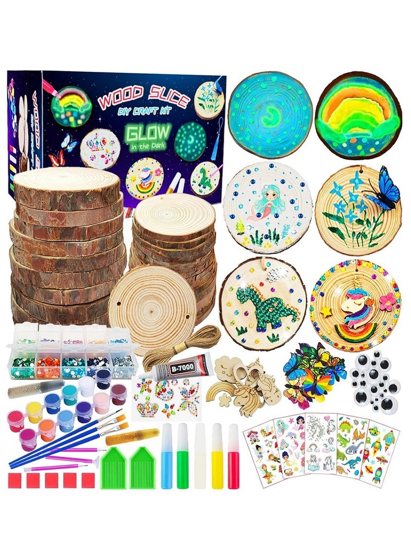Wooden Painting Craft Kit-Glow in The Dark- Arts and Crafts for Kids Ages 6-12 Wood Slices with Art Activitiy Supplies, Wood Crafts for Boys Girls Party Gift - Image 1
