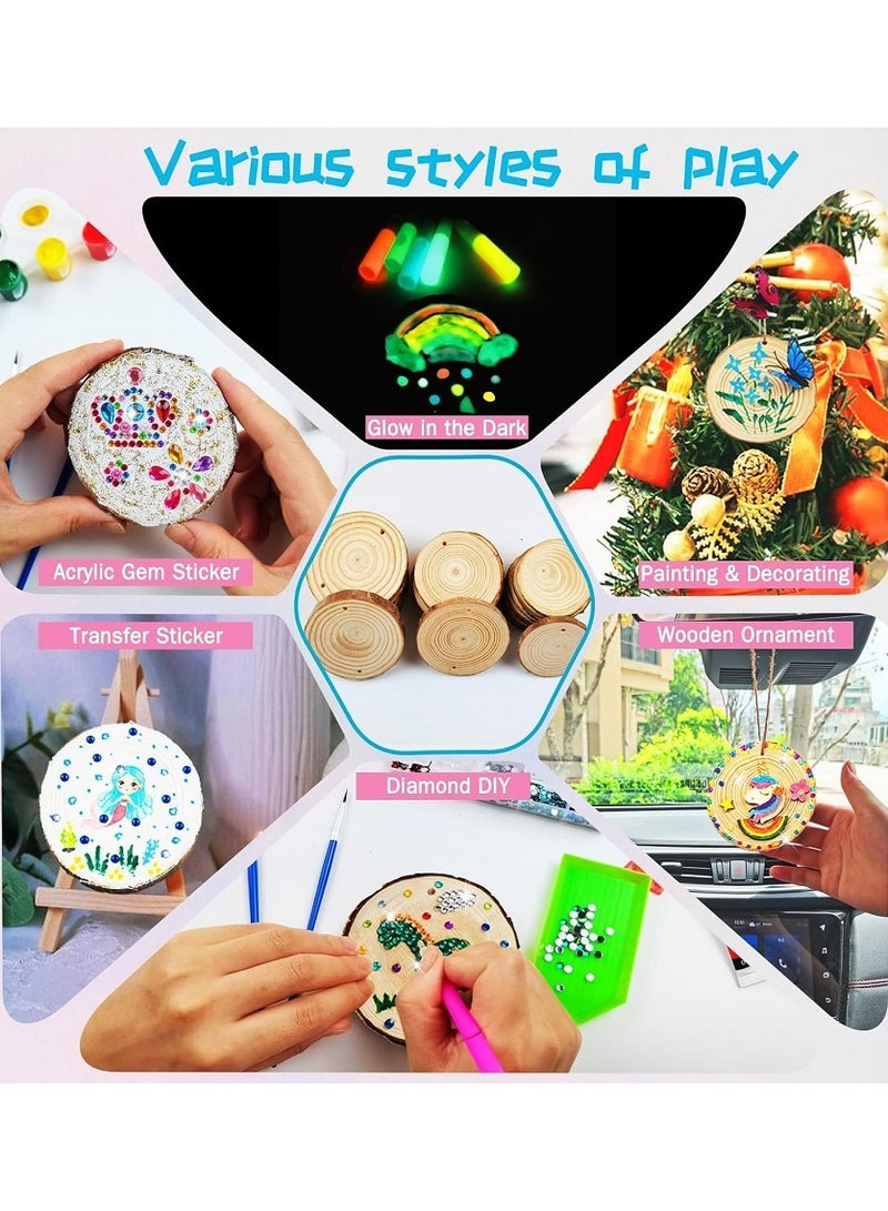 Wooden Painting Craft Kit-Glow in The Dark- Arts and Crafts for Kids Ages 6-12 Wood Slices with Art Activitiy Supplies, Wood Crafts for Boys Girls Party Gift - Image 2
