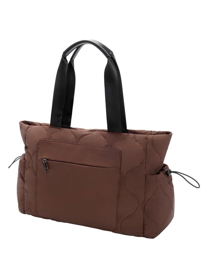 Minsong Tote Bag Purse for Women Shoulder Bag, Lightweight Puffer Work Laptop Bag, Large Carry On Travel Tote with Pockets (Coffee) - Image 1