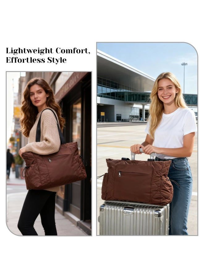 Minsong Tote Bag Purse for Women Shoulder Bag, Lightweight Puffer Work Laptop Bag, Large Carry On Travel Tote with Pockets (Coffee) - Image 2
