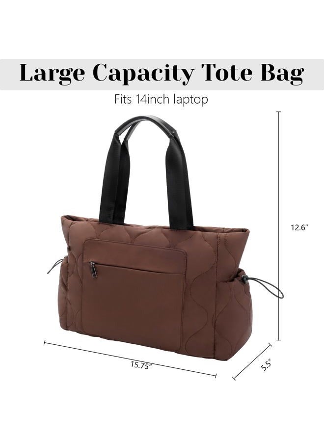 Minsong Tote Bag Purse for Women Shoulder Bag, Lightweight Puffer Work Laptop Bag, Large Carry On Travel Tote with Pockets (Coffee) - Image 4