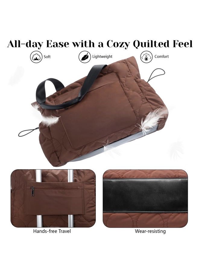 Minsong Tote Bag Purse for Women Shoulder Bag, Lightweight Puffer Work Laptop Bag, Large Carry On Travel Tote with Pockets (Coffee) - Image 5