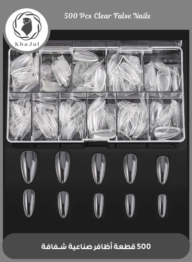 500 Pcs Clear False Nails, Coffin Nail Tips Full Cover, Clear Acrylic False Nails with Case, Fake Nail Tips for Poly Nail Extension Nail Art DIY Home, 10 Sizes (Clear) - Image 1