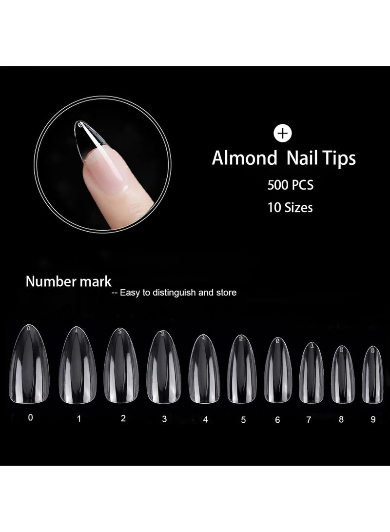 500 Pcs Clear False Nails, Coffin Nail Tips Full Cover, Clear Acrylic False Nails with Case, Fake Nail Tips for Poly Nail Extension Nail Art DIY Home, 10 Sizes (Clear) - Image 3