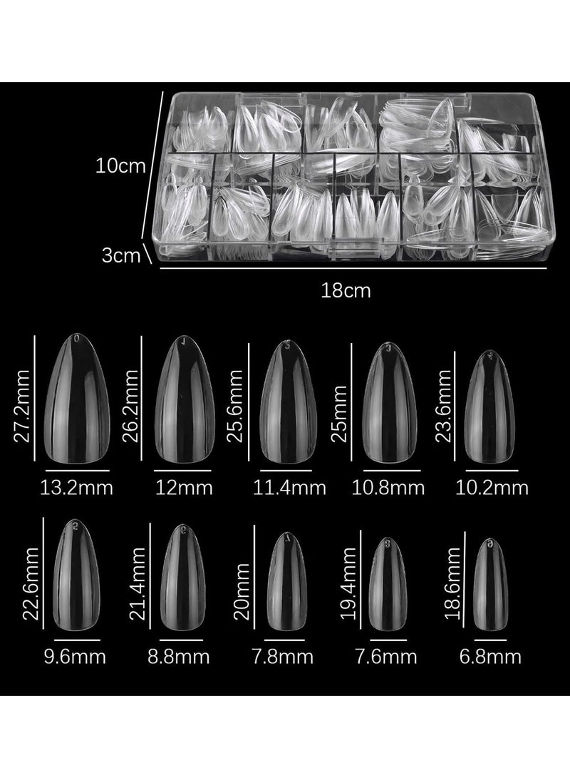 500 Pcs Clear False Nails, Coffin Nail Tips Full Cover, Clear Acrylic False Nails with Case, Fake Nail Tips for Poly Nail Extension Nail Art DIY Home, 10 Sizes (Clear) - Image 2