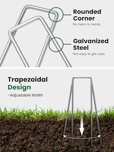 GROWNEER 50 Pack Landscape Staples 6 Inch Heavy Duty Hot-Dip Galvanized Steel Garden Stakes U-Shaped Weed Barrier Spikes Metal Ground Pins for Lawn and Yard Landscaping - Image 4