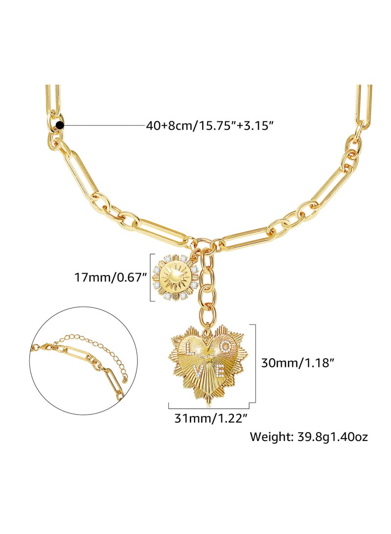 SYOSI قلادة للنساء، مجوهرات عصرية، سحر قلب الحب والشمس، سلسلة ورقية سميكة للنساء، قلادة باندول زهرة الشمس مطلية بالذهب عيار 18 قيراط، مجوهرات هيب هوب، هدايا لها - Image 3