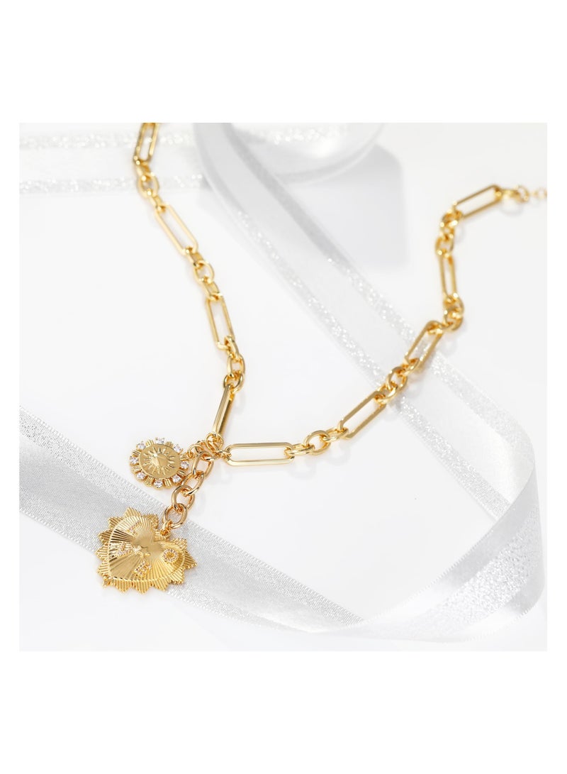 SYOSI قلادة للنساء، مجوهرات عصرية، سحر قلب الحب والشمس، سلسلة ورقية سميكة للنساء، قلادة باندول زهرة الشمس مطلية بالذهب عيار 18 قيراط، مجوهرات هيب هوب، هدايا لها - Image 5