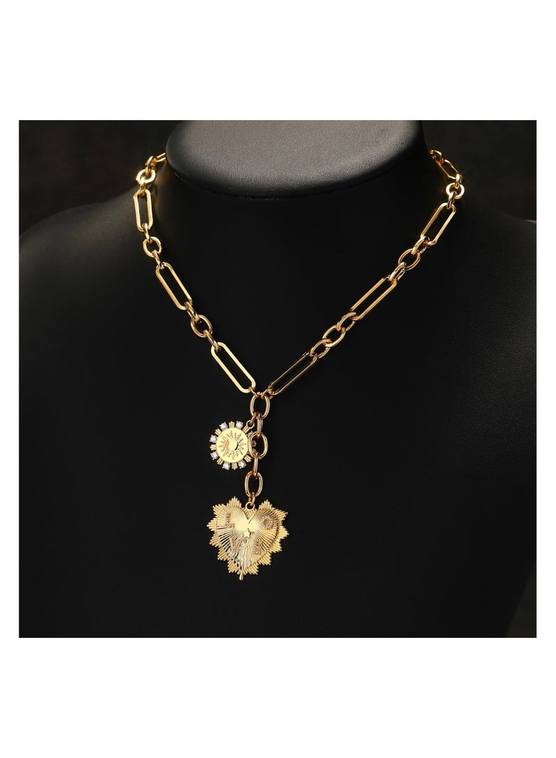 SYOSI قلادة للنساء، مجوهرات عصرية، سحر قلب الحب والشمس، سلسلة ورقية سميكة للنساء، قلادة باندول زهرة الشمس مطلية بالذهب عيار 18 قيراط، مجوهرات هيب هوب، هدايا لها - Image 4