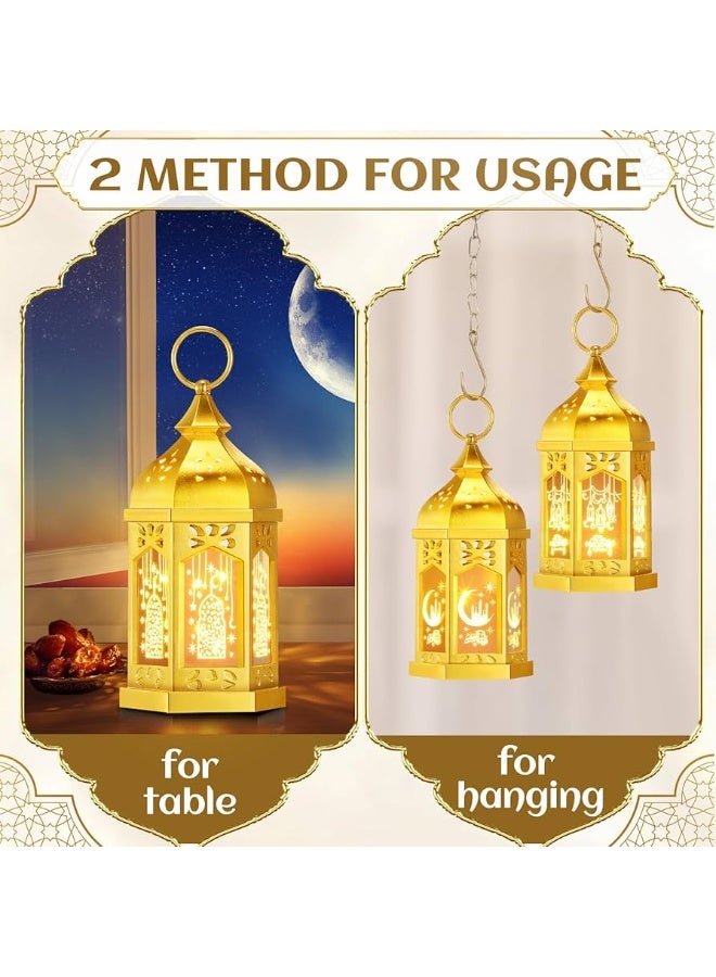 فانوس رمضان بعليقة زينة رمضان، أضواء العيد، فانوس شموع ذهبي لعيد مبارك، هدايا للأطفال للمنزل، الطاولة، الشجرة، الحفلات، الشرفة (ذهبي ) 12 سم عدد 1 - Image 3