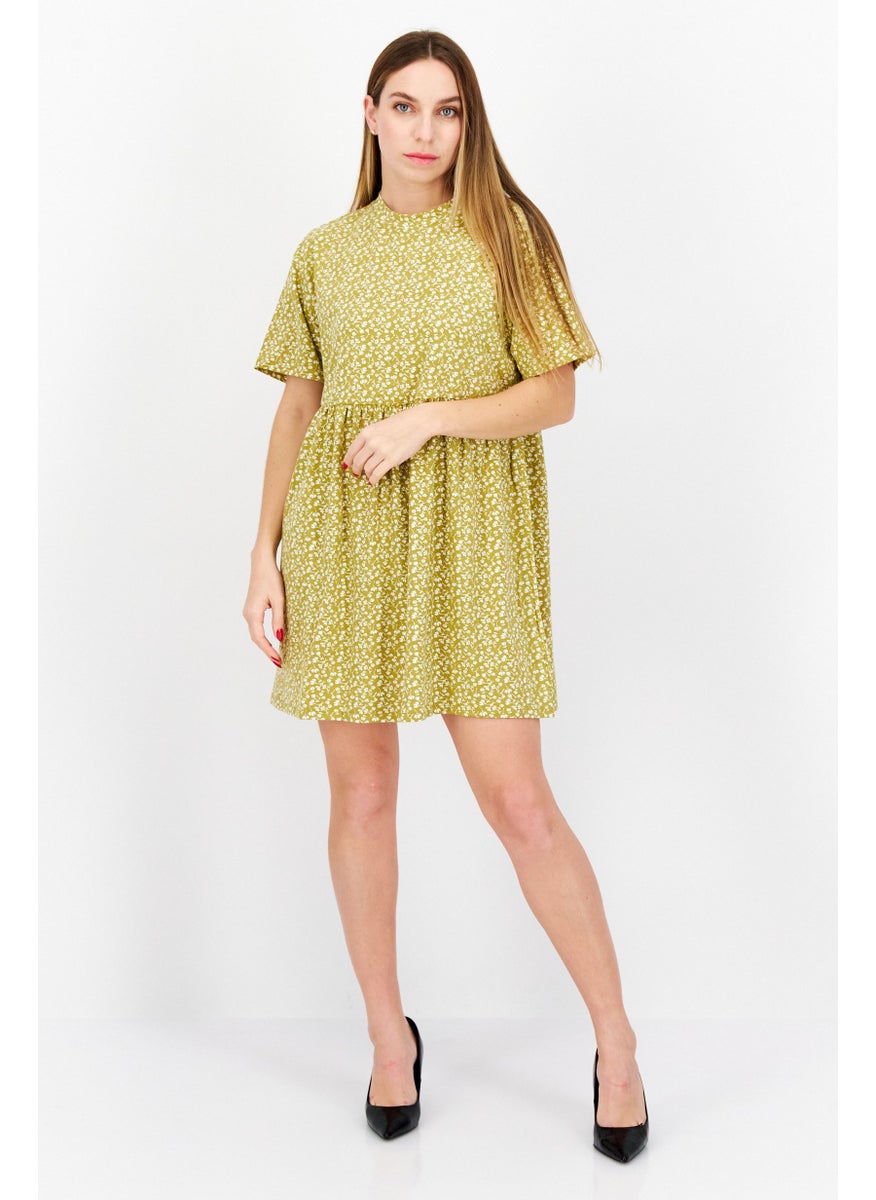 rvca Women Floral Print Mini Dress, Olive  - Image 4