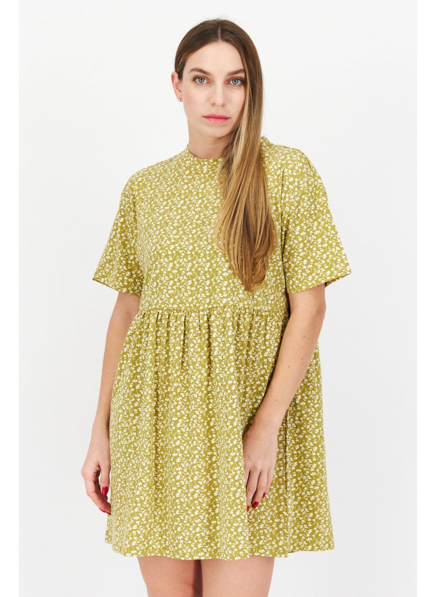 rvca Women Floral Print Mini Dress, Olive  - Image 1