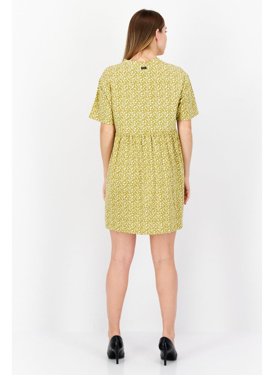 rvca Women Floral Print Mini Dress, Olive  - Image 3