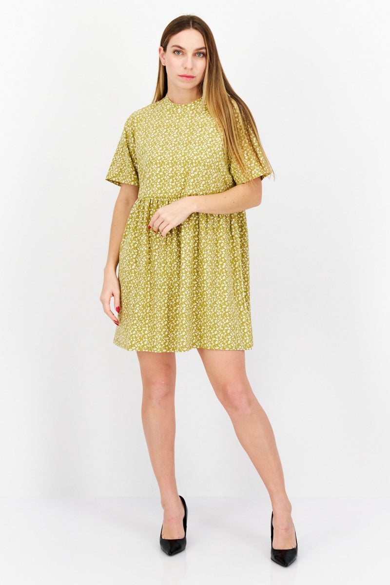 rvca Women Floral Print Mini Dress, Olive - Image 4