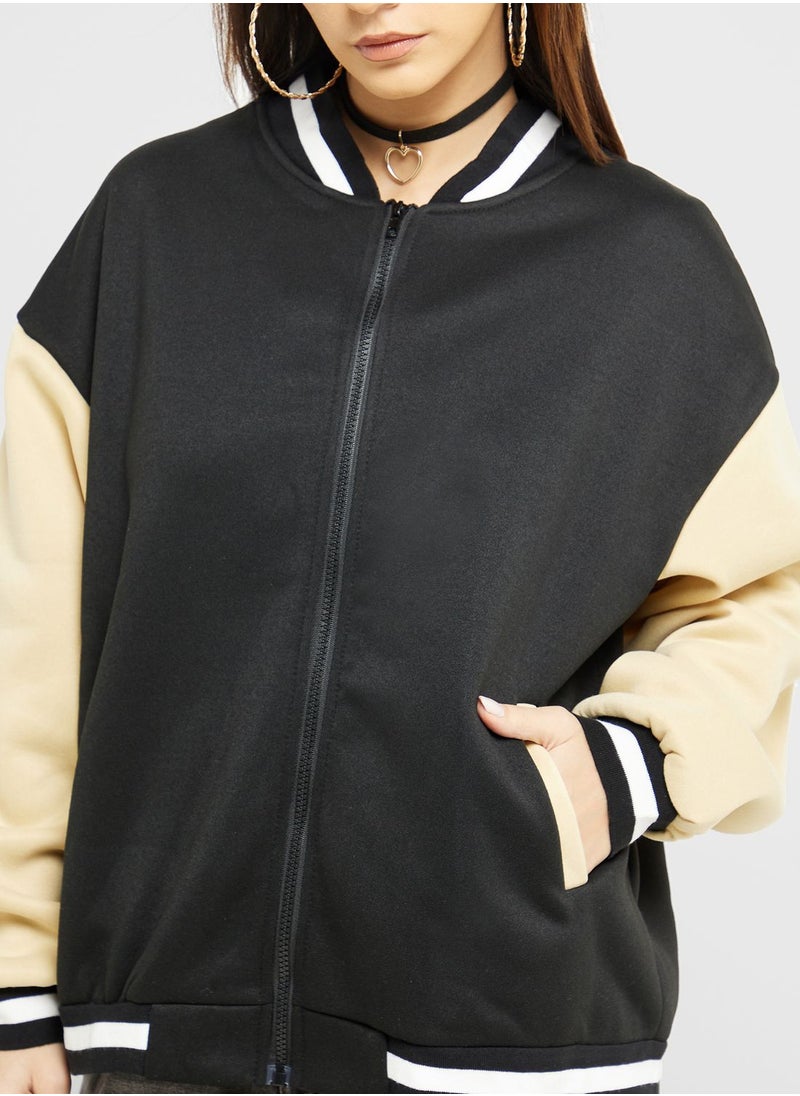 Ginger - Colorblock Baseball Varsity Jacket - Image 1