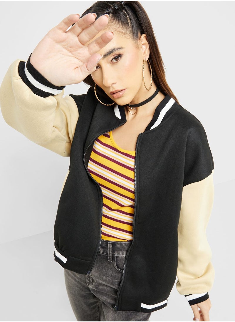 Ginger - Colorblock Baseball Varsity Jacket - Image 1