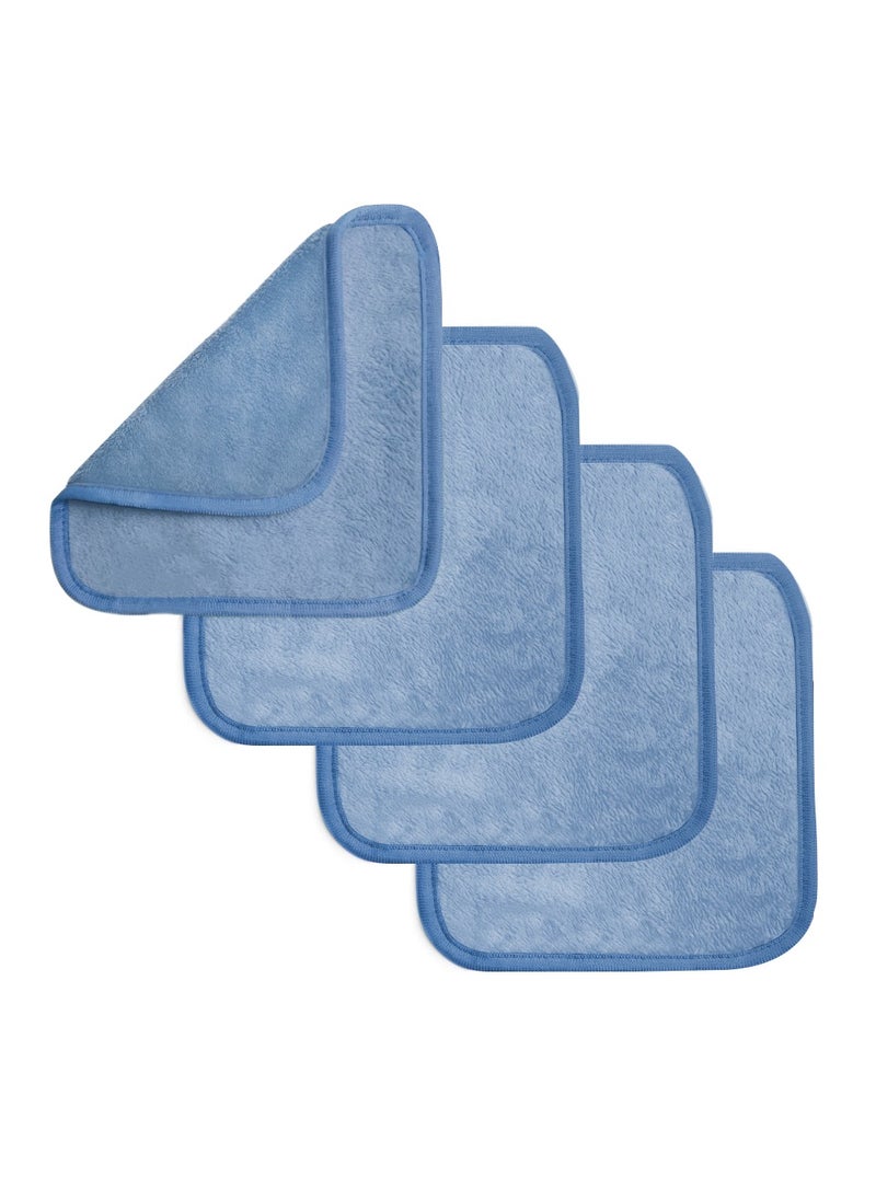 Wownect Makeup Remover Cloth Reusable Microfiber Face Towel Washable, Square Facial Cleansing Cloths [4 Per Pack] -Blue 