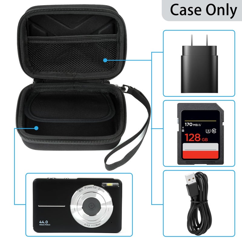 BLK8IGHT Digital Camera Case for AbergBest 21 Mega Pixels 2.7" LCD Rechargeable HD/Kodak Pixpro/Canon PowerShot ELPH 180/190/Sony DSCW800/DSCW830 Cameras, Travel Carrying Protective Case for Camera- Black - Image 3