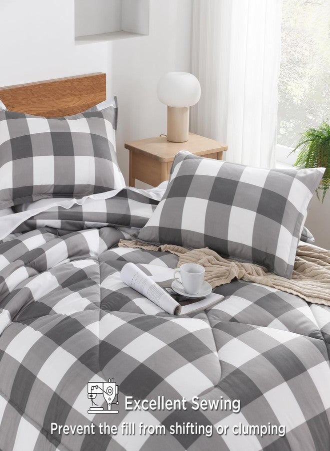 Andency Grey Queen Comforter Set, 3 Pieces Grey White Buffalo Check Plaid Bedding Comforter & Sets, Light Gray Soft Lightweight Fluffy All Season Bed Set - Image 5