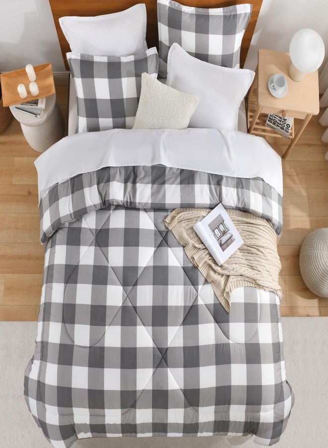 Andency Grey Queen Comforter Set, 3 Pieces Grey White Buffalo Check Plaid Bedding Comforter & Sets, Light Gray Soft Lightweight Fluffy All Season Bed Set - Image 4