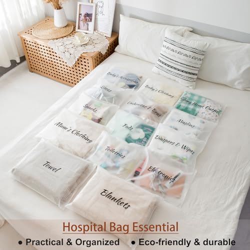 MANWU 14pcs Hospital Bags essentials for Labor and Diaper,Mom hospital bags Maternity Essentials,Maternity Organiser baggie,shower gift - Image 2