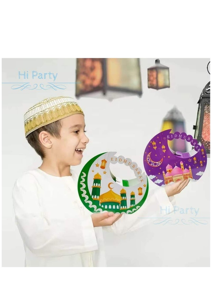 Genetic 32 Pieces Decorative Moon-Shape Paper Gift Box Eid Mubarak Candy Cookie Sweets Package Boxes Eid Party Decoration Celebration 4 Designs  - Image 3
