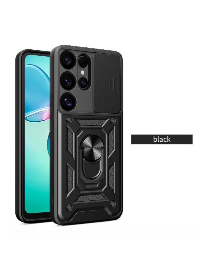 for Samsung Galaxy S25 Ultra Case, Slide Camera Lens Cover, Magnetic Ring Holder Kickstand Protective Phone Case for Samsung Galaxy S25 Ultra, Black - Image 1