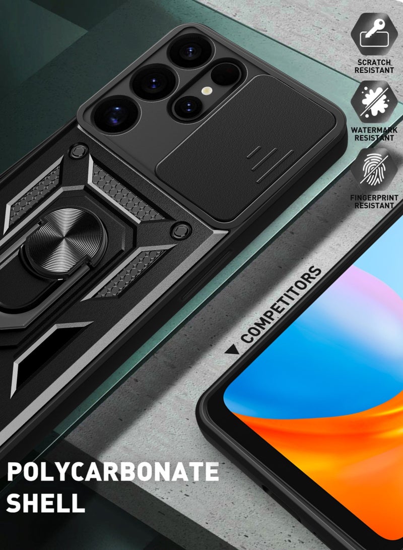 for Samsung Galaxy S25 Ultra Case, Slide Camera Lens Cover, Magnetic Ring Holder Kickstand Protective Phone Case for Samsung Galaxy S25 Ultra, Black - Image 2