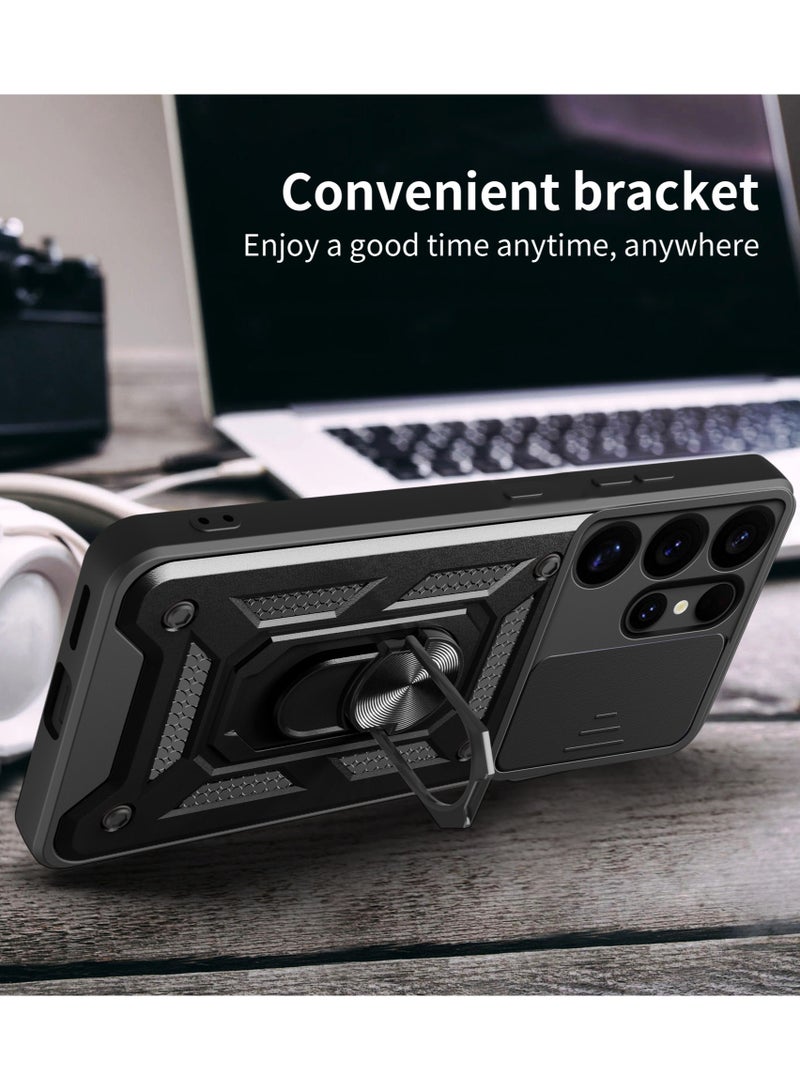 for Samsung Galaxy S25 Ultra Case, Slide Camera Lens Cover, Magnetic Ring Holder Kickstand Protective Phone Case for Samsung Galaxy S25 Ultra, Black - Image 4