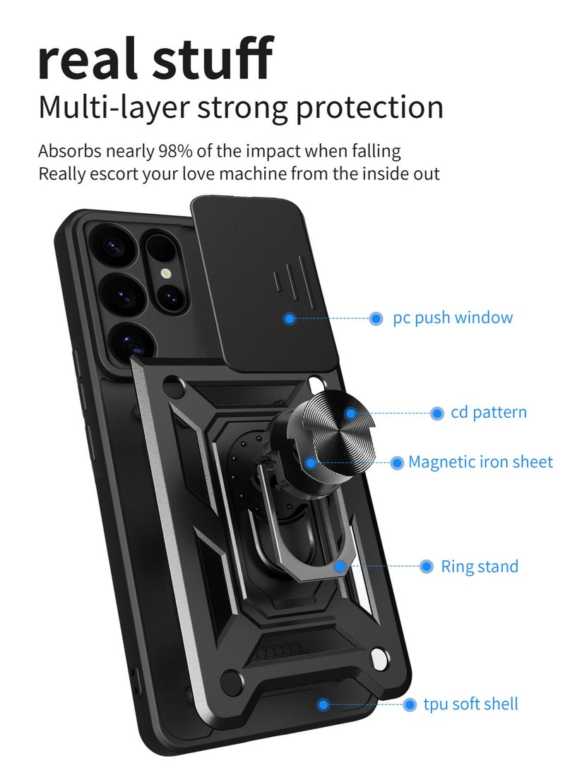 for Samsung Galaxy S25 Ultra Case, Slide Camera Lens Cover, Magnetic Ring Holder Kickstand Protective Phone Case for Samsung Galaxy S25 Ultra, Black - Image 5