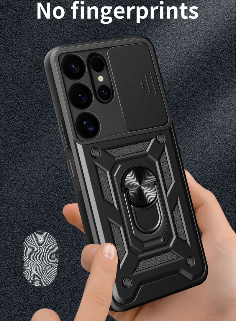 for Samsung Galaxy S25 Ultra Case, Slide Camera Lens Cover, Magnetic Ring Holder Kickstand Protective Phone Case for Samsung Galaxy S25 Ultra, Black - Image 3