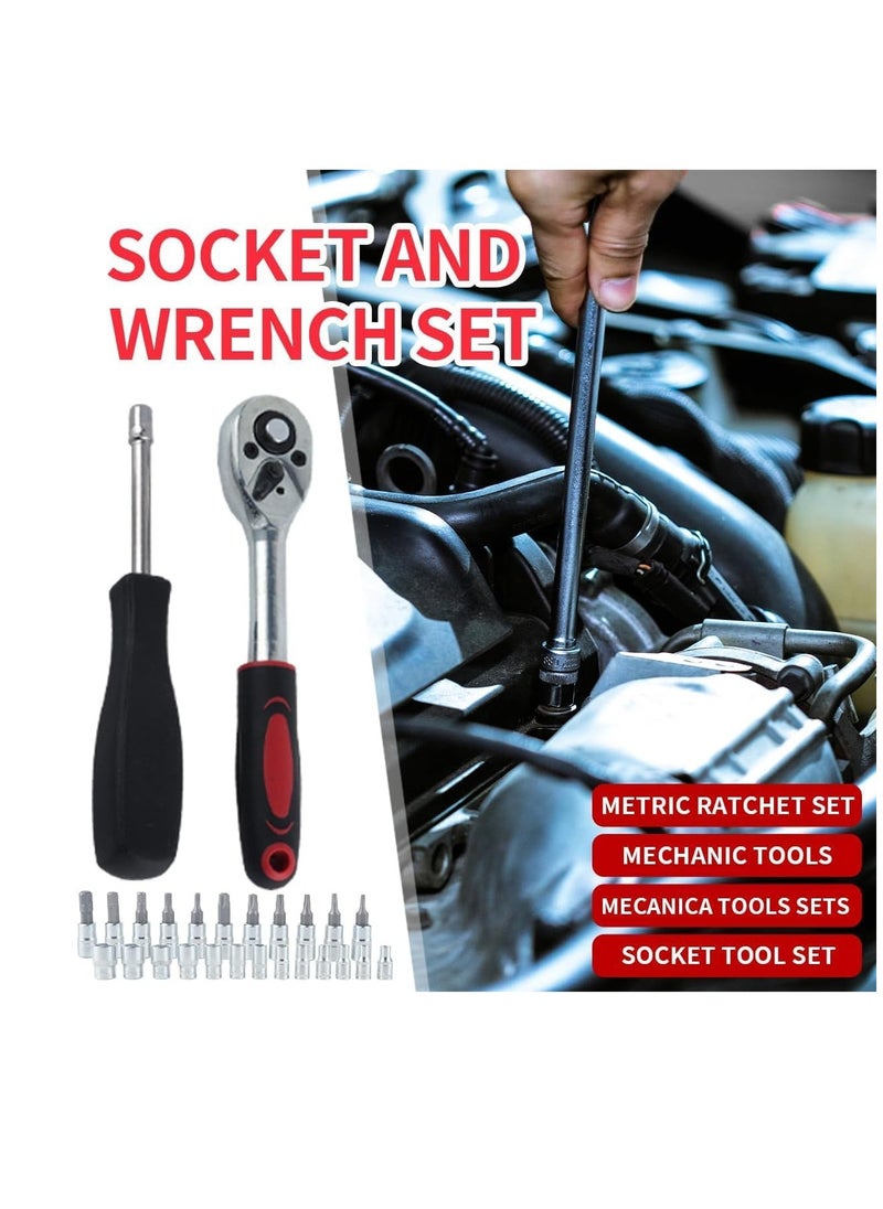 SRLIWHITE 46Pcs 1/4"" Socket Ratchet Wrench Set with Bit Socket Set, Extension Bar Gimbal Slide Bar Extension Sockets Set for Automotive Repair And Home Us (Black)  - Image 5