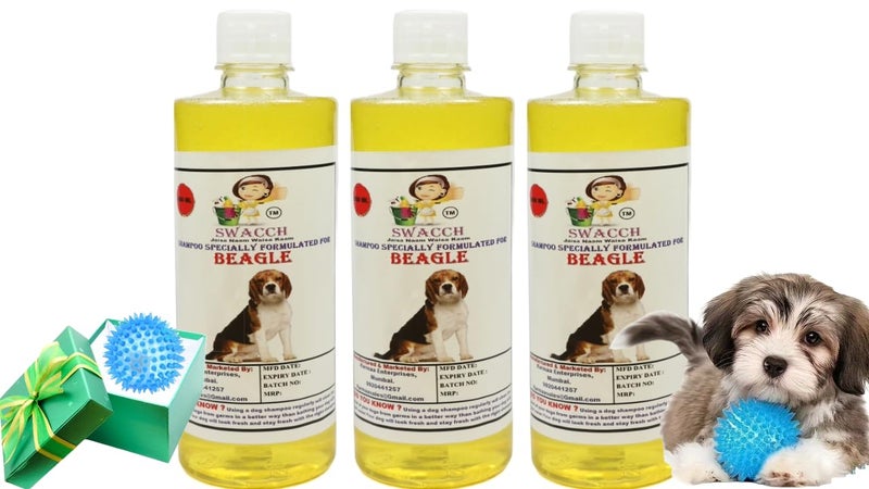 swacch Shampoo | Puppy Safe Shampoo | PH Balanced | Ditch to Itch for Beagle Dog Shampoo 500ml Pack of 3 (Lemon) + Spike Ball Chew Toy Combo Pack - Image 1