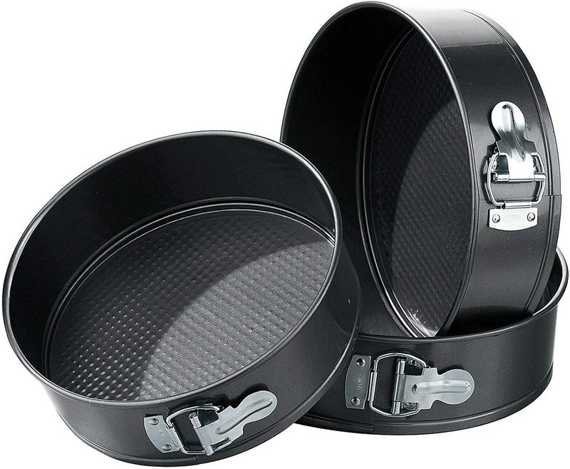 Guilty Gadgets 3 Non Stick Springform Cake Pan Baking Bake Tray Tins Round Shape Set Stand of Tin Spring Form Loose Base Tiered - Image 1