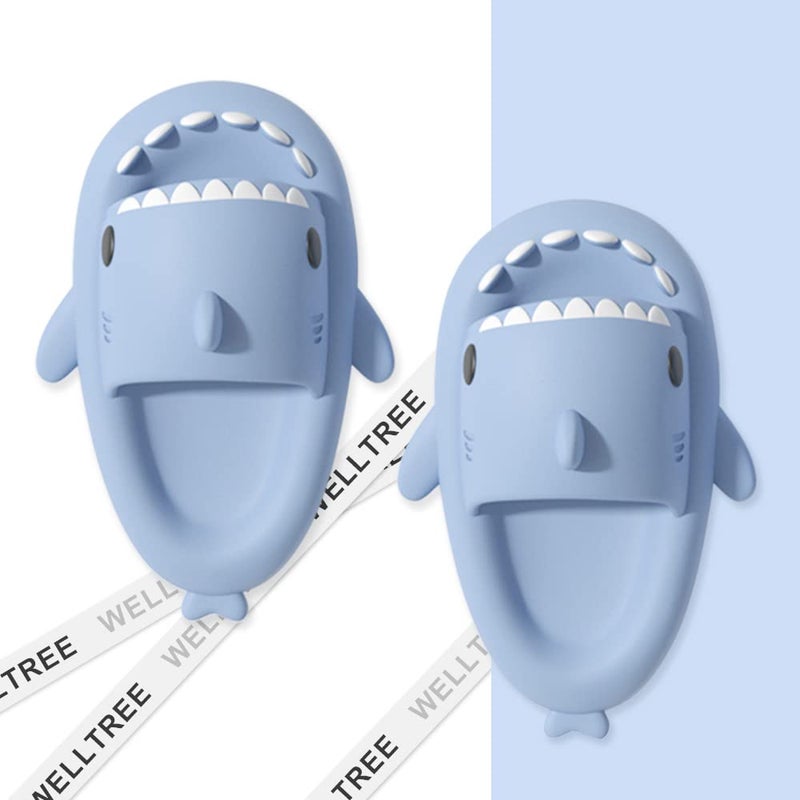 welltree Shark Slides for Women and Men Novelty Pillow Slippers Open Toe Shark Sandals Cushioned Cloud Slides,Blue,7.5-8.5 Women/6-7 Men - Image 5