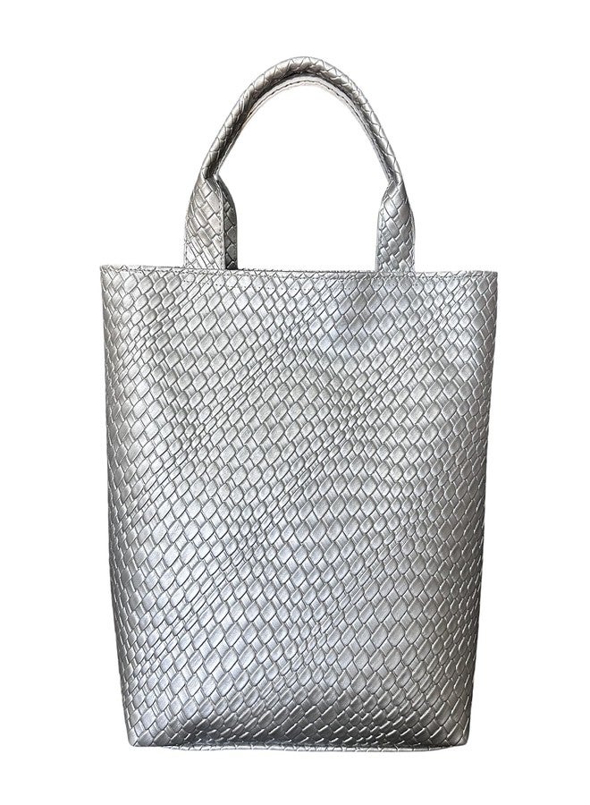 ENBEI Woven Texture Tote Bag for Women Large Waterproof Beach Bag with Zipper Pocket,Shoulder tote,Handbag for Shopping,work (Silver) - Image 1