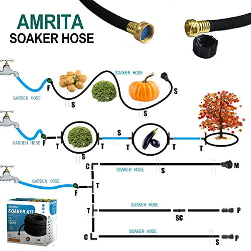 AMRITA Soaker Hose KIT,1/2inch 100ft Rubber Garden Hose 70% Water Saving,Black Heavy Duty Soaker Hose For Garden Lawn,Garden Raised Beds.(1/2-100FT) - Image 4