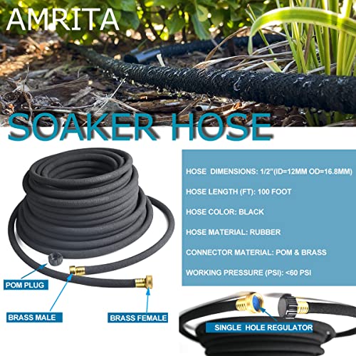 AMRITA Soaker Hose KIT,1/2inch 100ft Rubber Garden Hose 70% Water Saving,Black Heavy Duty Soaker Hose For Garden Lawn,Garden Raised Beds.(1/2-100FT) - Image 2