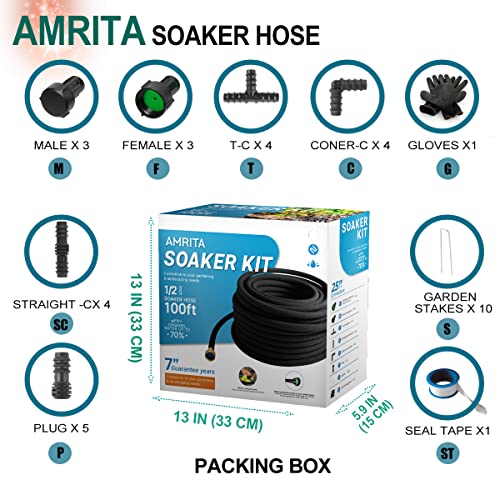 AMRITA Soaker Hose KIT,1/2inch 100ft Rubber Garden Hose 70% Water Saving,Black Heavy Duty Soaker Hose For Garden Lawn,Garden Raised Beds.(1/2-100FT) - Image 3