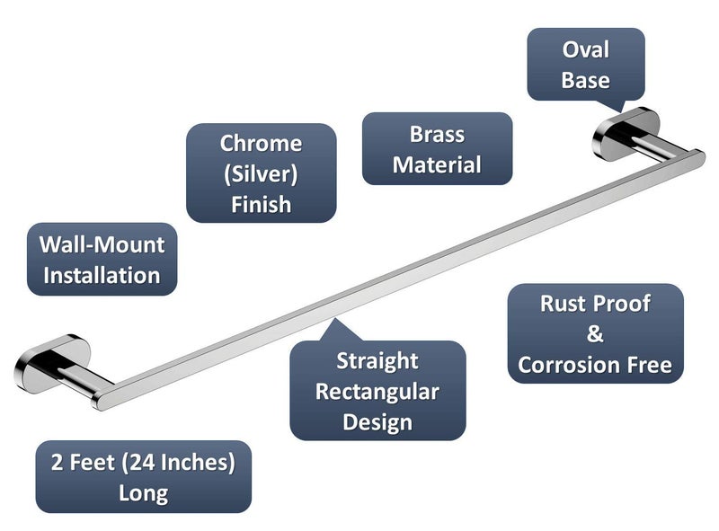 SL Vintage Brass Towel Rod, 24 Inches with Chrome Finish and Wall Mounted for Bathroom - Image 2