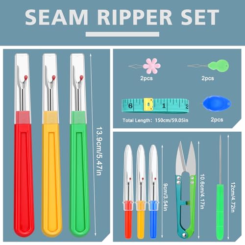 ZMAAGG Seam Rippers for Sewing, Stitch Remover Tool, Needle Threaders, Tape Measure, Tailors Awl, Thread Snips (15PCS) - Image 2