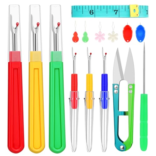ZMAAGG Seam Rippers for Sewing, Stitch Remover Tool, Needle Threaders, Tape Measure, Tailors Awl, Thread Snips (15PCS) - Image 1